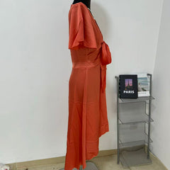 Open V-neck strapless irregular dress