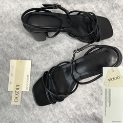 Round-toe cross-strapped high-heeled shoes