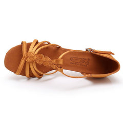 Women's Satin Customized Heel T-Strap Strappy Latin Dance Shoes Ballroom Dance Shoes