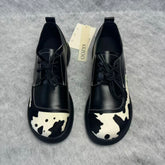 Cow color-patterned lace-up genuine leather shoes