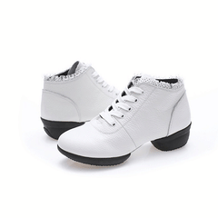 Women's Leather Lace-up 4cm Heel Dance Sneakers Practice Dance Shoes JazDance