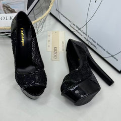 Lace open-toe stiletto heels