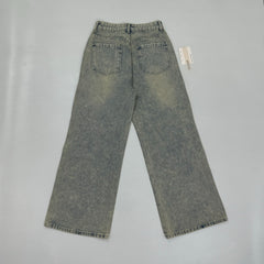 Washed letter-printed sequined denim pants