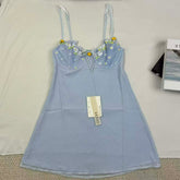 Floral embroidered lace satin bandeau dress
