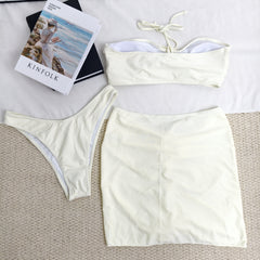 Rose flower halter three-piece swimsuit
