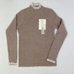 High-neck long-sleeved lace knitted top