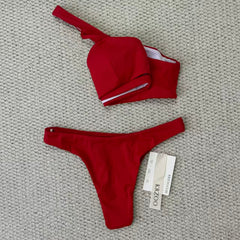Solid-color separate high-waist swimming suit