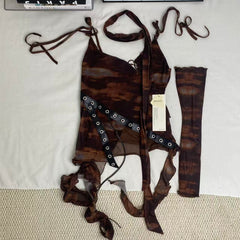 Braided net mesh tank top with single sleeve