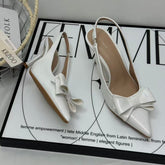 Pointed bow high-heeled shoes