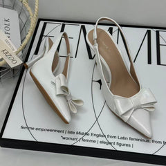 Pointed bow high-heeled shoes