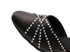 Women's Balck Satin Customized Heel Ballroom Dance Shoes