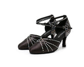 Women's Balck Satin Customized Heel Ballroom Dance Shoes
