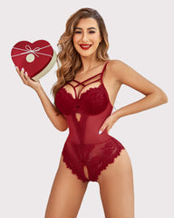Floral Lace Crotchless Bodysuit