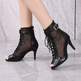 Women's Black Customized Dance Heels Rubber Sole Peep Toe Lace-up JazShoes Dance Boots