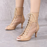 Women's Kha Customized Dance Heels Rubber Sole Peep Toe Lace-up JazShoes Dance Boots