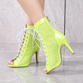 Women's Green Customized Dance Heels Rubber Sole Peep Toe Lace-up JazShoes Dance Boots