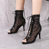 Women's Black Customized Dance Heels Rubber Sole Peep Toe Lace-up JazShoes Dance Boots