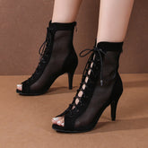 Women's Black Customized Dance Heels Rubber Sole Peep Toe Lace-up JazShoes Dance Boots
