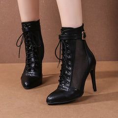 Women's Black 11cm Heels Rubber Lace-up JazShoes Dance Boots