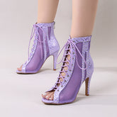 Women's Purple Customized Dance Heels Rubber Sole Peep Toe Lace-up JazShoes Dance Boots