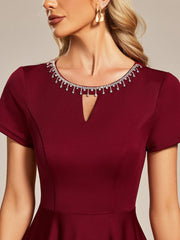 Rhinestone Neckline Short Sleeves A-Line Mini Summer Casual Dresses