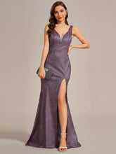 Sparkling Sleeveless High Slit Mermaid Glitter Evening Dress