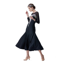 YUN Customisable-Women's Long Sleeve Mesh DiamonDress For Ballroom Dancing standard/Smooth Dress