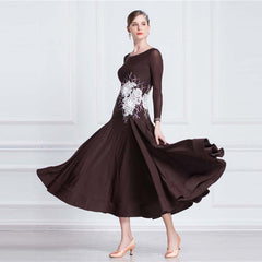 YUN Customisable-Women's Long Sleeve Applique with DiamonWaltModern Ballroom Dance Dress
