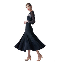 YUN Customisable-Women's Long Sleeve Mesh DiamonDress For Ballroom Dancing standard/Smooth Dress