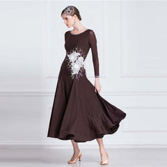 YUN Customisable-Women's Long Sleeve Applique with DiamonWaltModern Ballroom Dance Dress