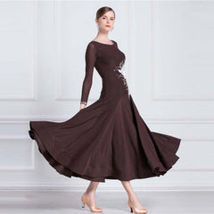 YUN Customisable-Women's Long Sleeve Applique with DiamonWaltModern Ballroom Dance Dress