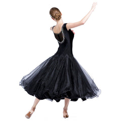 YUN Customisable-Women's Sleeveless Mesh DiamonWaltModern Ballroom Dance Dress