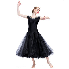 YUN Customisable-Women's Sleeveless Mesh DiamonWaltModern Ballroom Dance Dress