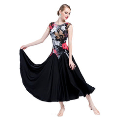 YUN Customisable-Women's Sleeveless Floral Print Dress For Ballroom Dancing Smooth Dress