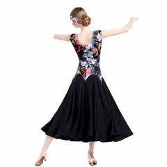 YUN Customisable-Women's Sleeveless Floral Print Dress For Ballroom Dancing Smooth Dress