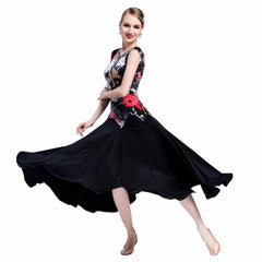 YUN Customisable-Women's Sleeveless Floral Print Dress For Ballroom Dancing Smooth Dress