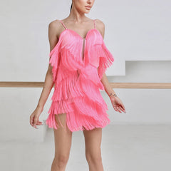 Women's Milk Silk Fabric Tassel Dance Dress Dance Wear Training Performance Dress