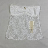 Lace strapless lace-up top with ruffled neckline