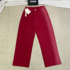 Heavy-duty gradient red stripe denim wide-leg pants