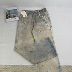 3D Printed Straight Wash Denim Pants