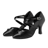 Women's Black Satin Customized Heel Ballroom Dance Shoes Modern Shoes