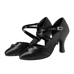 Women's Black Satin Customized Heel Ballroom Dance Shoes Modern Shoes