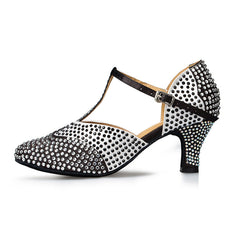 Women's T-Strap Satin Rhinestone Customized Heel Ballroom Dance Shoes Modern Shoes