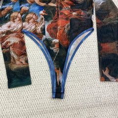 Net-silk butterfly print one-piece suit