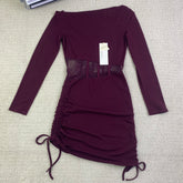 Slightly belted lace plaid dress