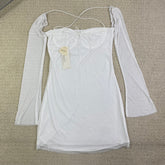 Square-necked wrap-around blouse dress