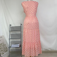 Deep V sleeveless chiffon dress