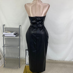 Strapless tight-fitting slit PU studded dress