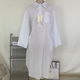 Linen stand-collar loose long blouse dress
