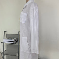 Linen stand-collar loose long blouse dress